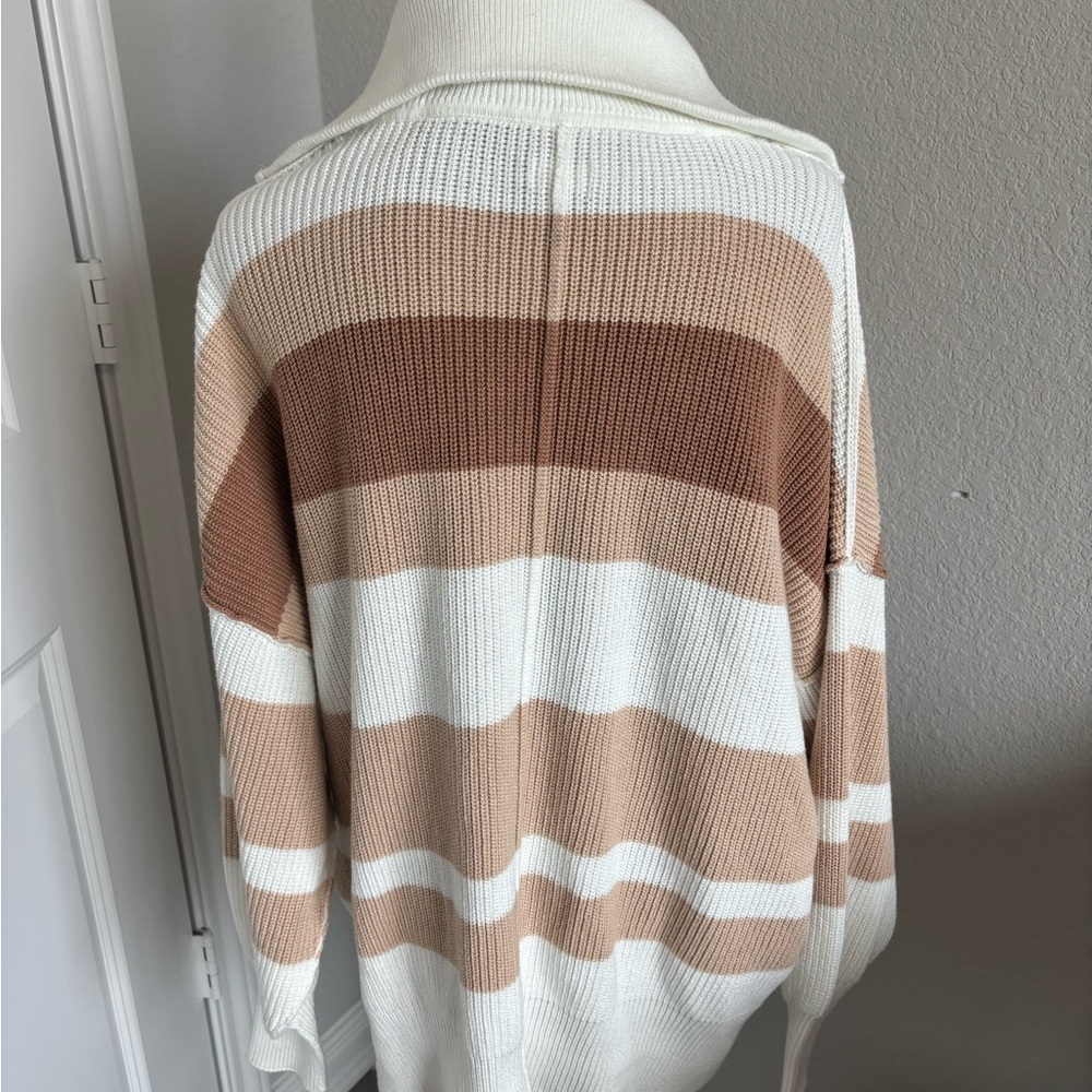Aerie Beyond Striped 1/4 Zip Pullover Sweater in a toasty combo color size med - Picture 6 of 6